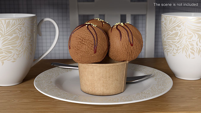 Ice Cream Chocolate Balls with Nuts in Cardboard Cup 3D model