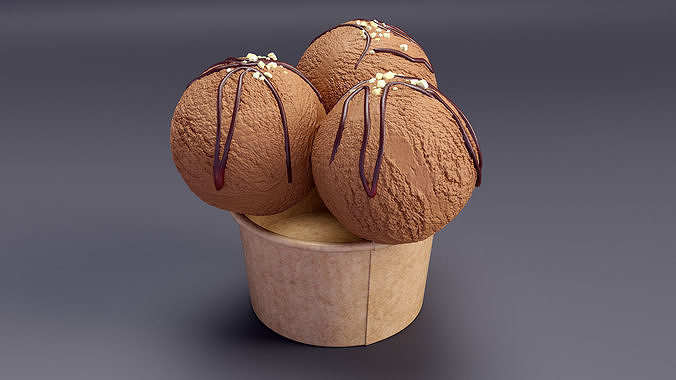 Ice Cream Chocolate Balls with Nuts in Cardboard Cup 3D model 3