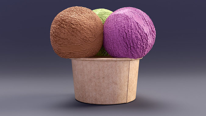 Multicolored Ice Cream Balls in Cardboard Cup 3D model 3
