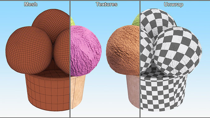 Multicolored Ice Cream Balls in Cardboard Cup 3D model 7