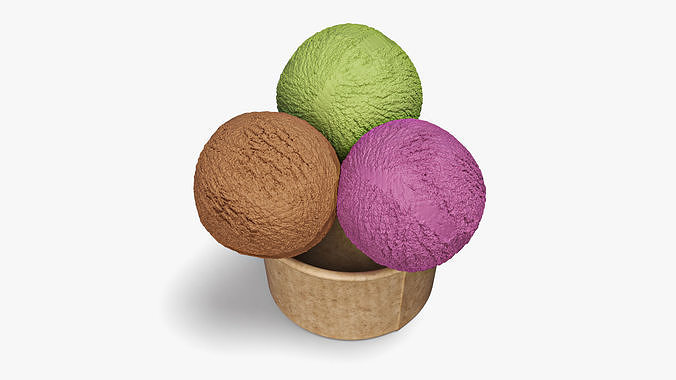 Multicolored Ice Cream Balls in Cardboard Cup 3D model 6