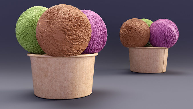 Multicolored Ice Cream Balls in Cardboard Cup 3D model