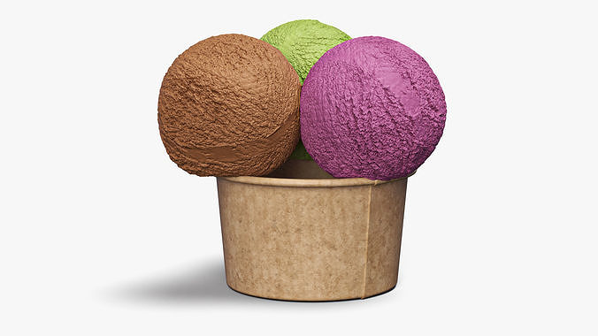 Multicolored Ice Cream Balls in Cardboard Cup 3D model 4
