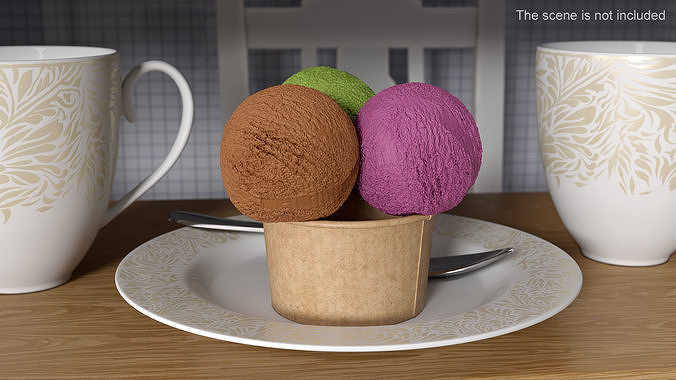 Multicolored Ice Cream Balls in Cardboard Cup 3D model 2