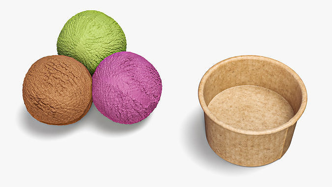 Multicolored Ice Cream Balls in Cardboard Cup 3D model 5