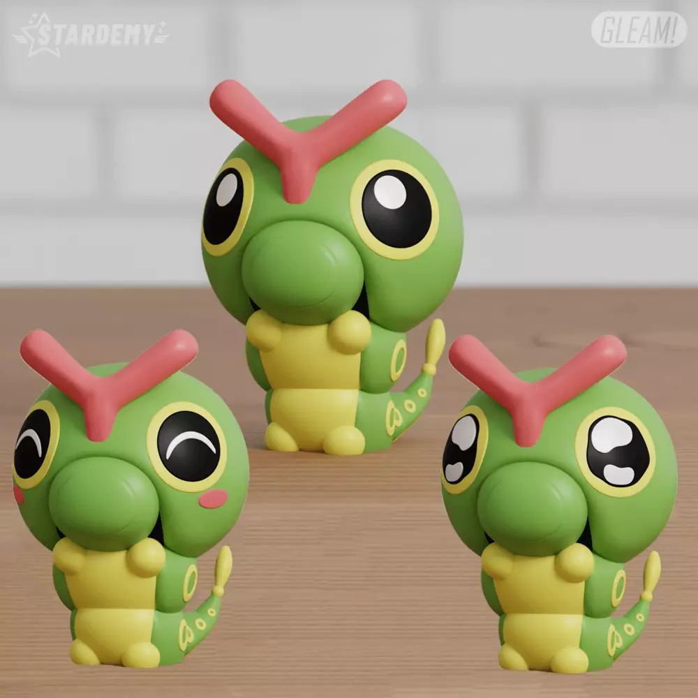Caterpie Chibi 3 different models Pokemon 3D print model