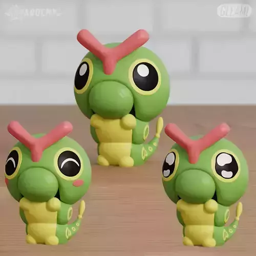 Caterpie Chibi 3 different models Pokemon 3D print model