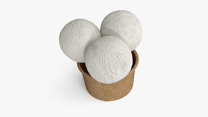Ice Cream Vanilla Balls in Cardboard Cup 3D model 4