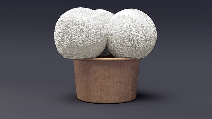 Ice Cream Vanilla Balls in Cardboard Cup 3D model 2