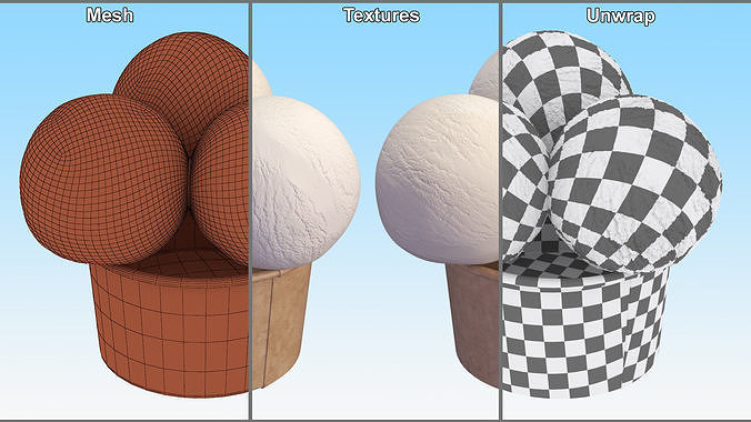 Ice Cream Vanilla Balls in Cardboard Cup 3D model 6
