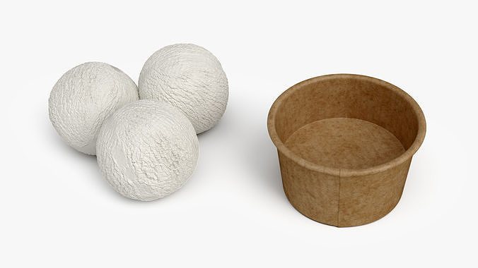 Ice Cream Vanilla Balls in Cardboard Cup 3D model 5