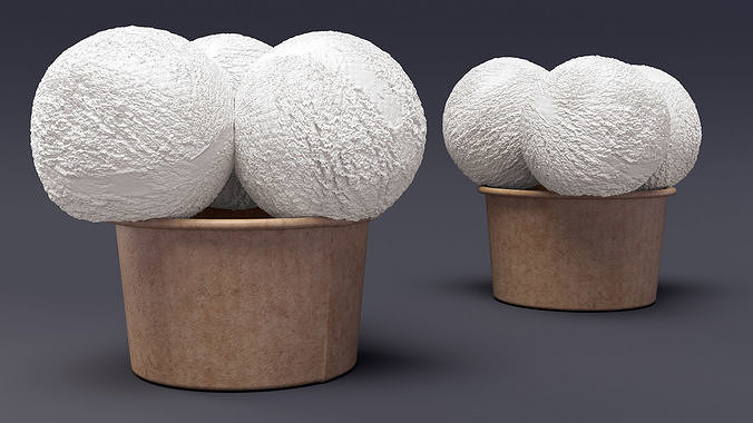 Ice Cream Vanilla Balls in Cardboard Cup 3D model 3