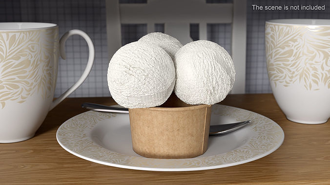 Ice Cream Vanilla Balls in Cardboard Cup 3D model
