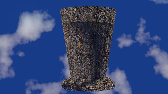 Vase or bucket in bark material looks like tree body Low-poly 3D model