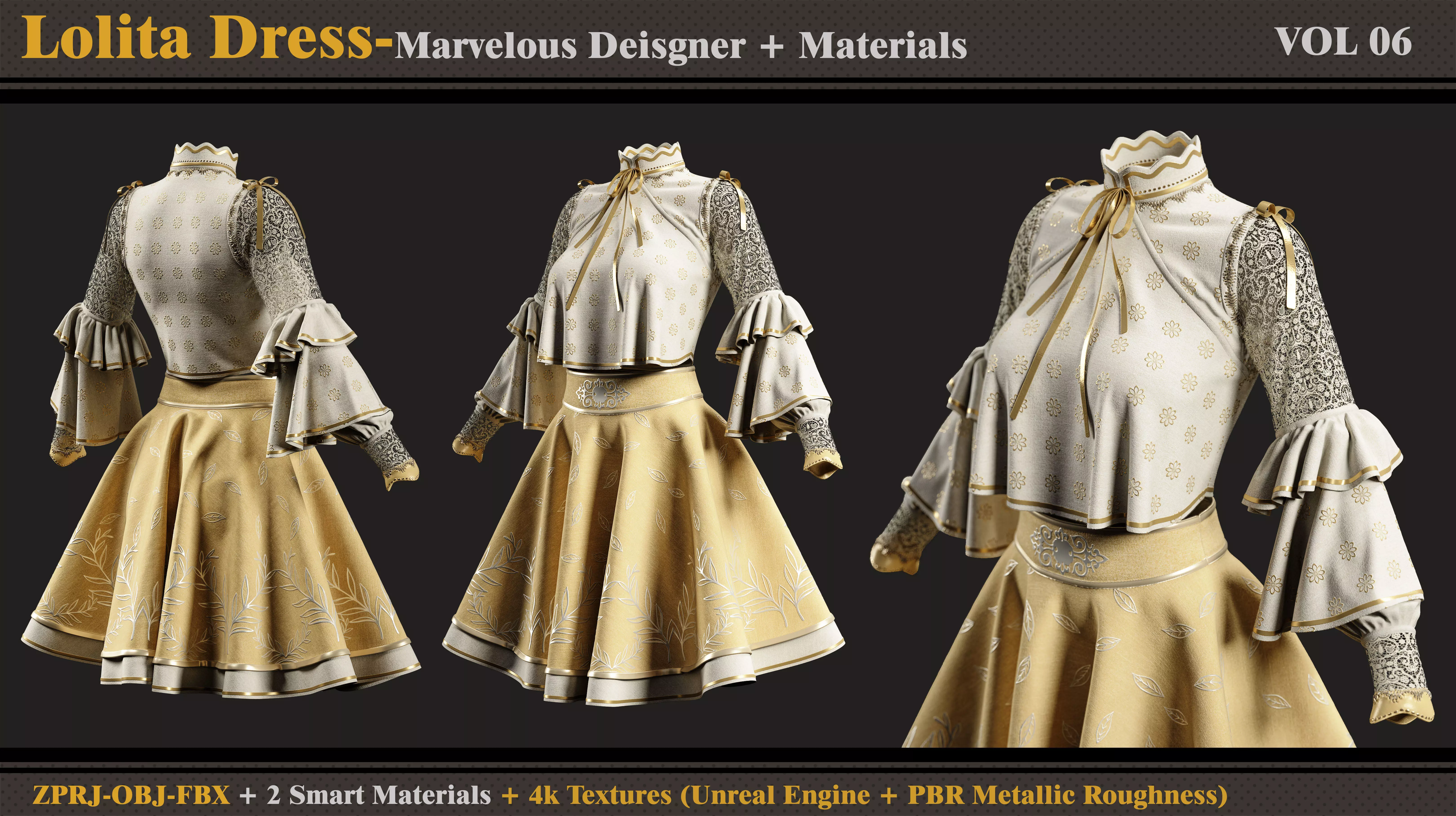 Lolita Dress -MD-Clo3d-Smart Material-Textures-OBJ-FBX 3D model_0