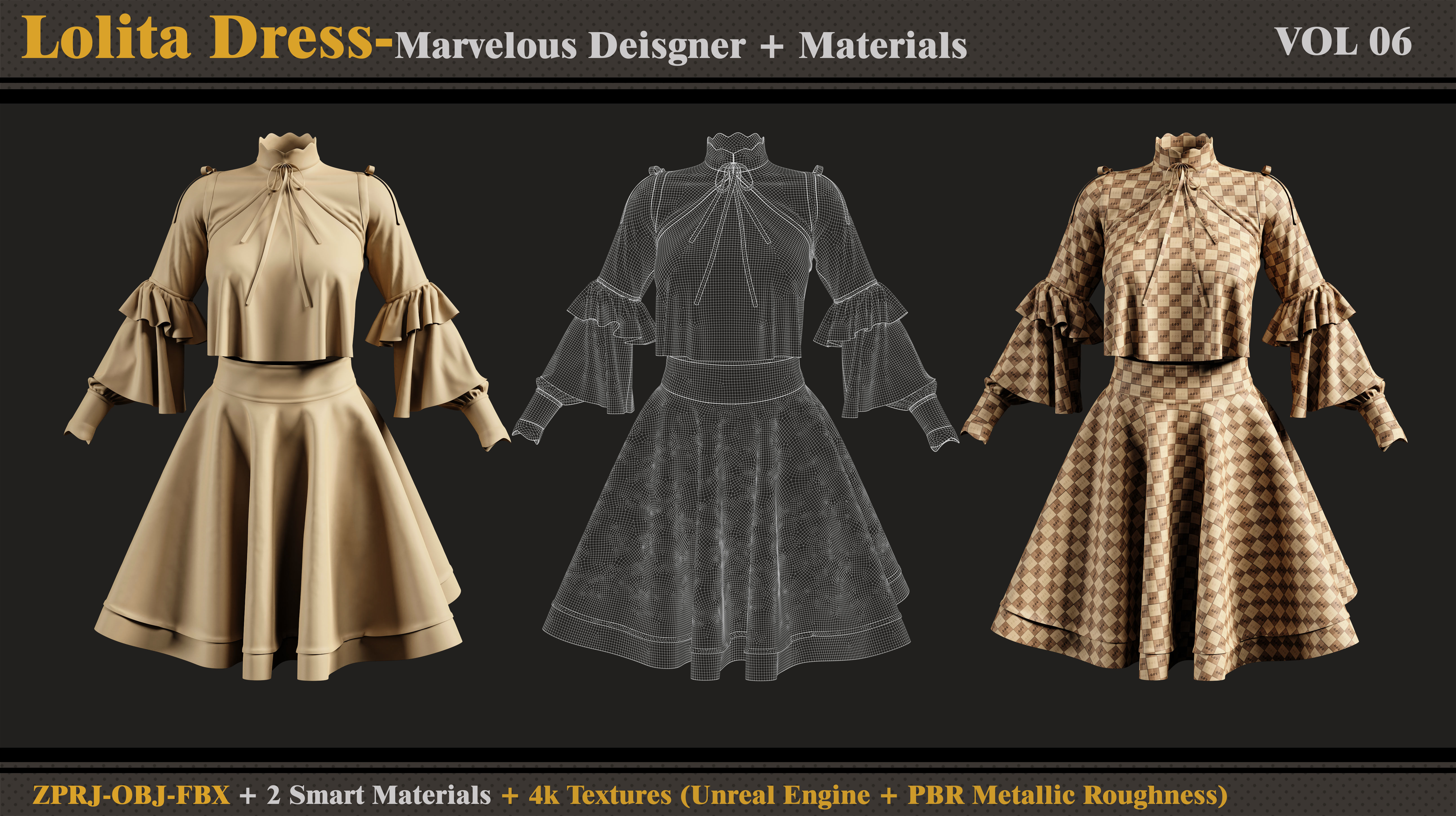 Lolita Dress -MD-Clo3d-Smart Material-Textures-OBJ-FBX 3D model_3