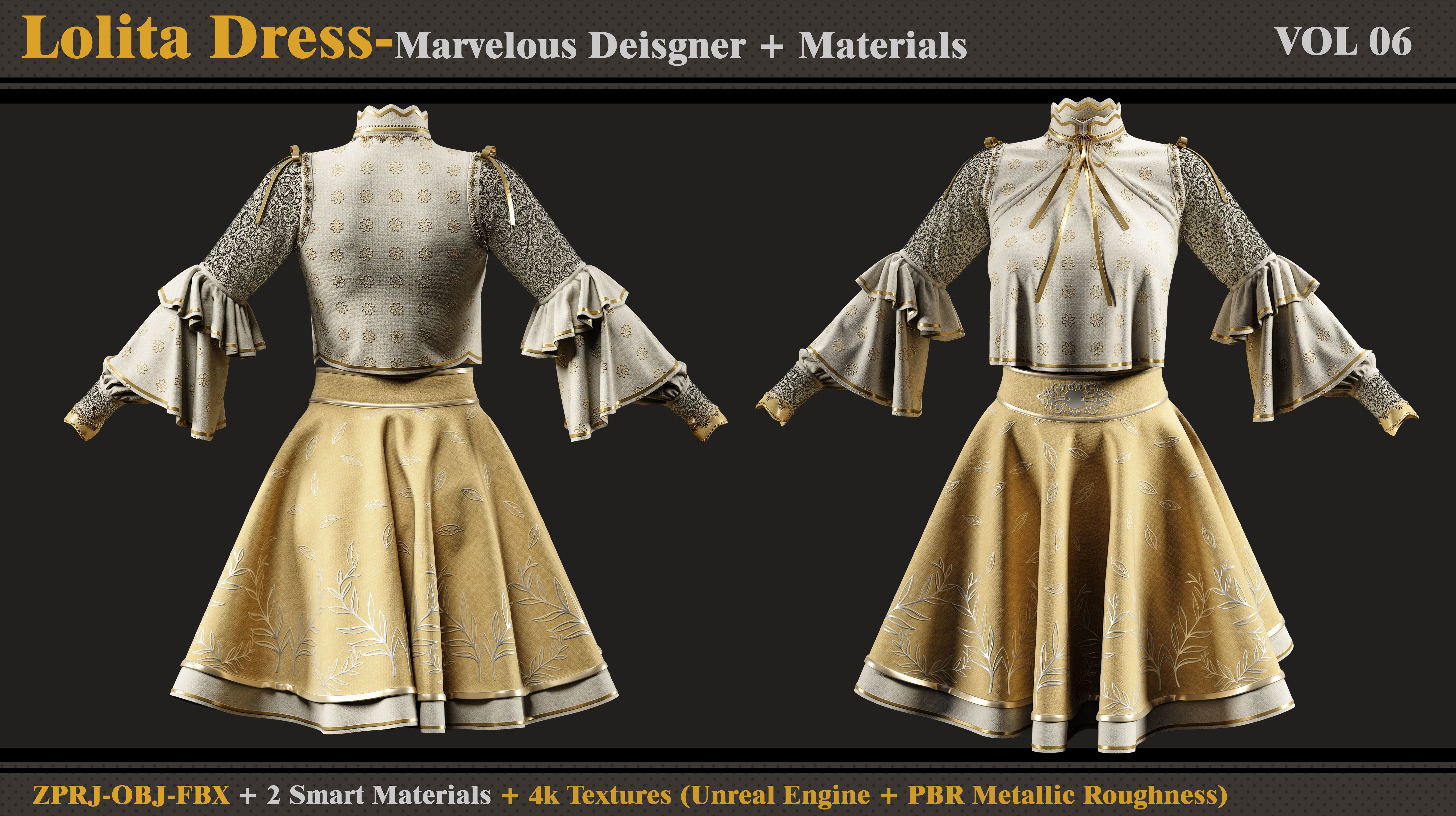 Lolita Dress -MD-Clo3d-Smart Material-Textures-OBJ-FBX 3D model_1