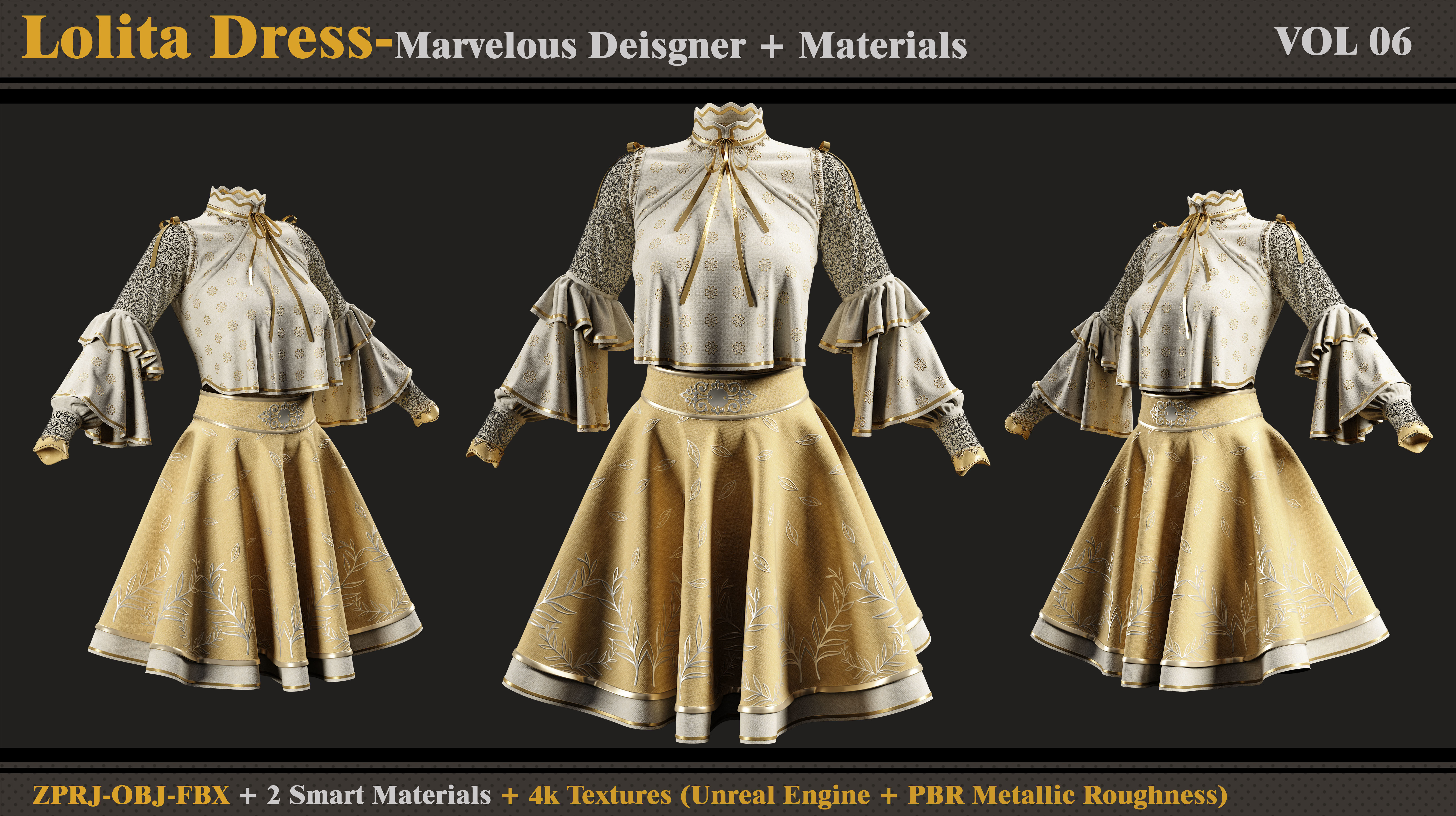 Lolita Dress -MD-Clo3d-Smart Material-Textures-OBJ-FBX 3D model_2
