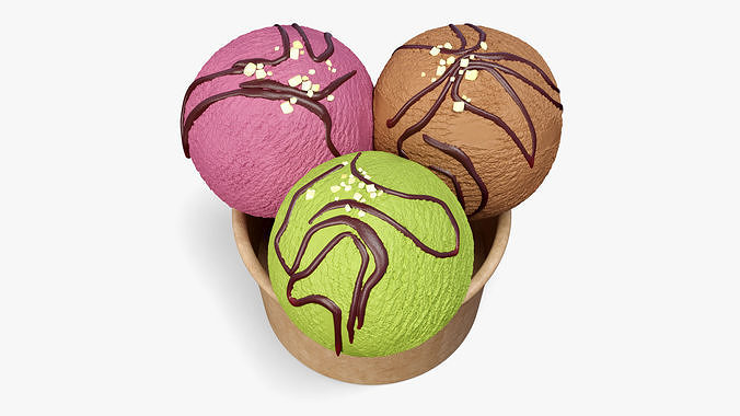Multicolored Ice Cream Balls with Nuts in Cardboard Cup 3D model 5