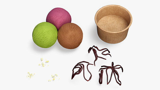 Multicolored Ice Cream Balls with Nuts in Cardboard Cup 3D model 6