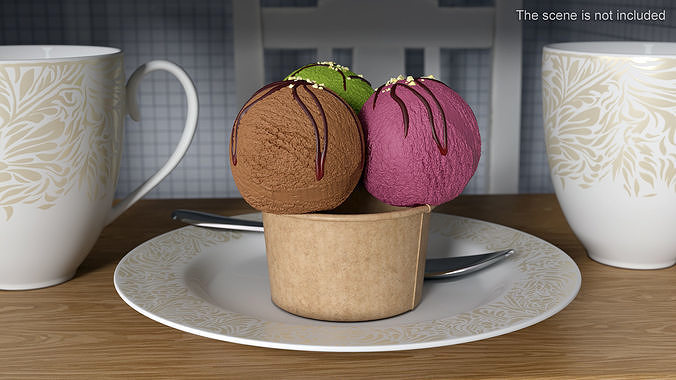 Multicolored Ice Cream Balls with Nuts in Cardboard Cup 3D model
