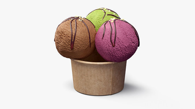 Multicolored Ice Cream Balls with Nuts in Cardboard Cup 3D model 4
