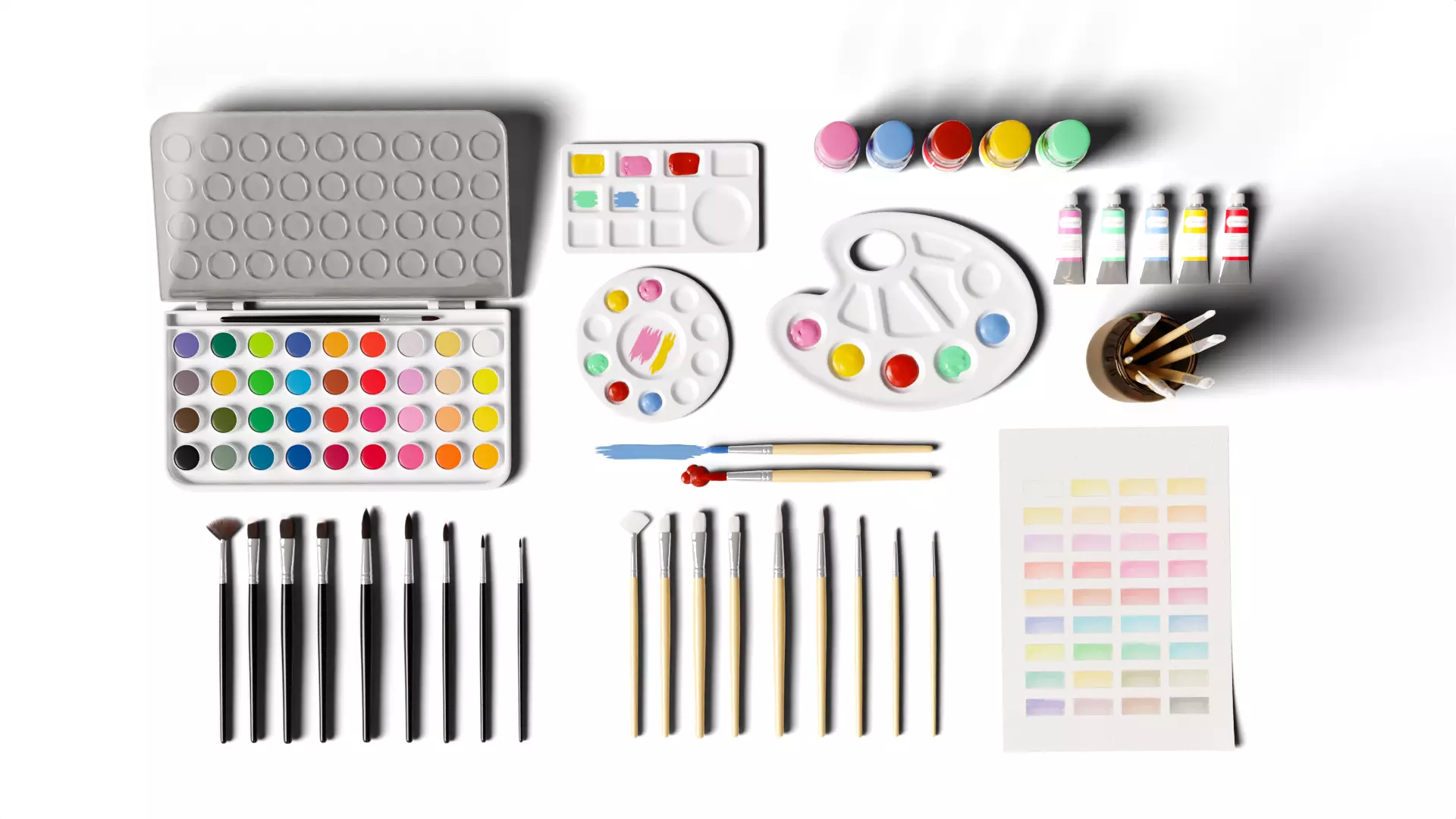 A set of water color painting tools 3D model