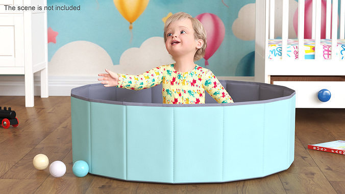 Baby Boy in a Folding Dry Pool with Balls 3D model 2