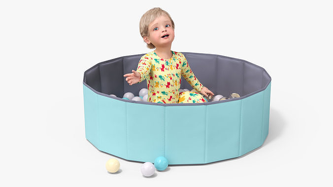 Baby Boy in a Folding Dry Pool with Balls 3D model 6