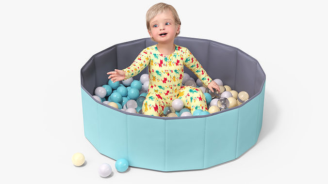 Baby Boy in a Folding Dry Pool with Balls 3D model 5