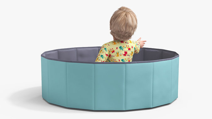Baby Boy in a Folding Dry Pool with Balls 3D model 7