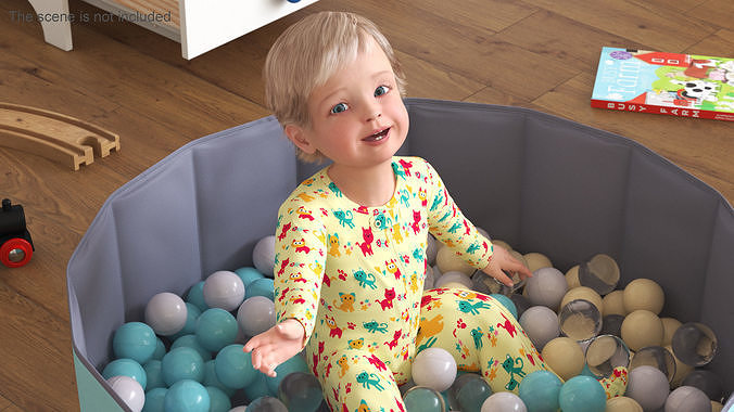Baby Boy in a Folding Dry Pool with Balls 3D model