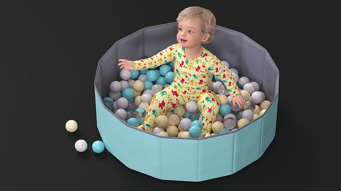 Baby Boy in a Folding Dry Pool with Balls 3D model 3