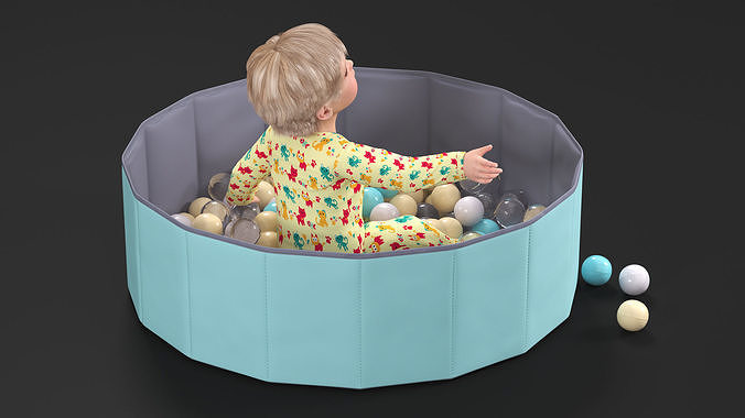 Baby Boy in a Folding Dry Pool with Balls 3D model 4