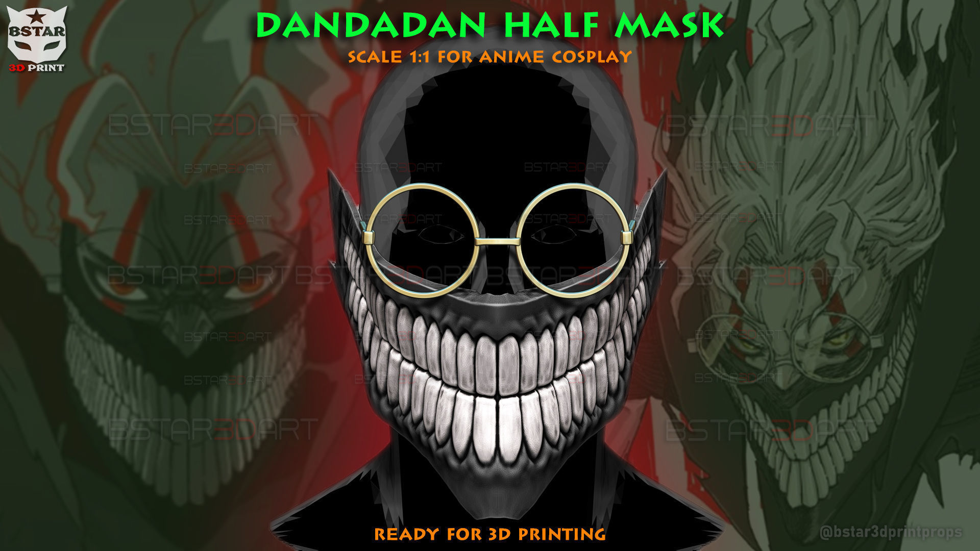 Dandadan Okarun Half Mask With Glasses - Anime Cosplay 3D model 3D ...