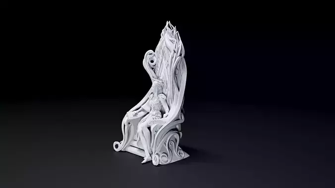 Throne of Shards - Seated Female Elf Noble on Throne 3D print model
