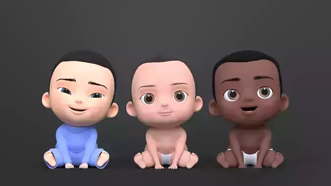 Cute Cartoon Baby Characters 3D Model Collection