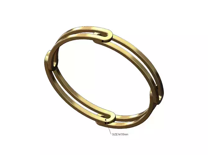 Open overlapping oblong links cuff bracelet bangle size M 55mm