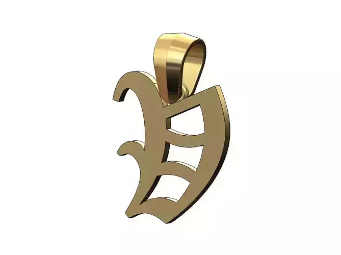 V gothic old english initial pendant charm bail