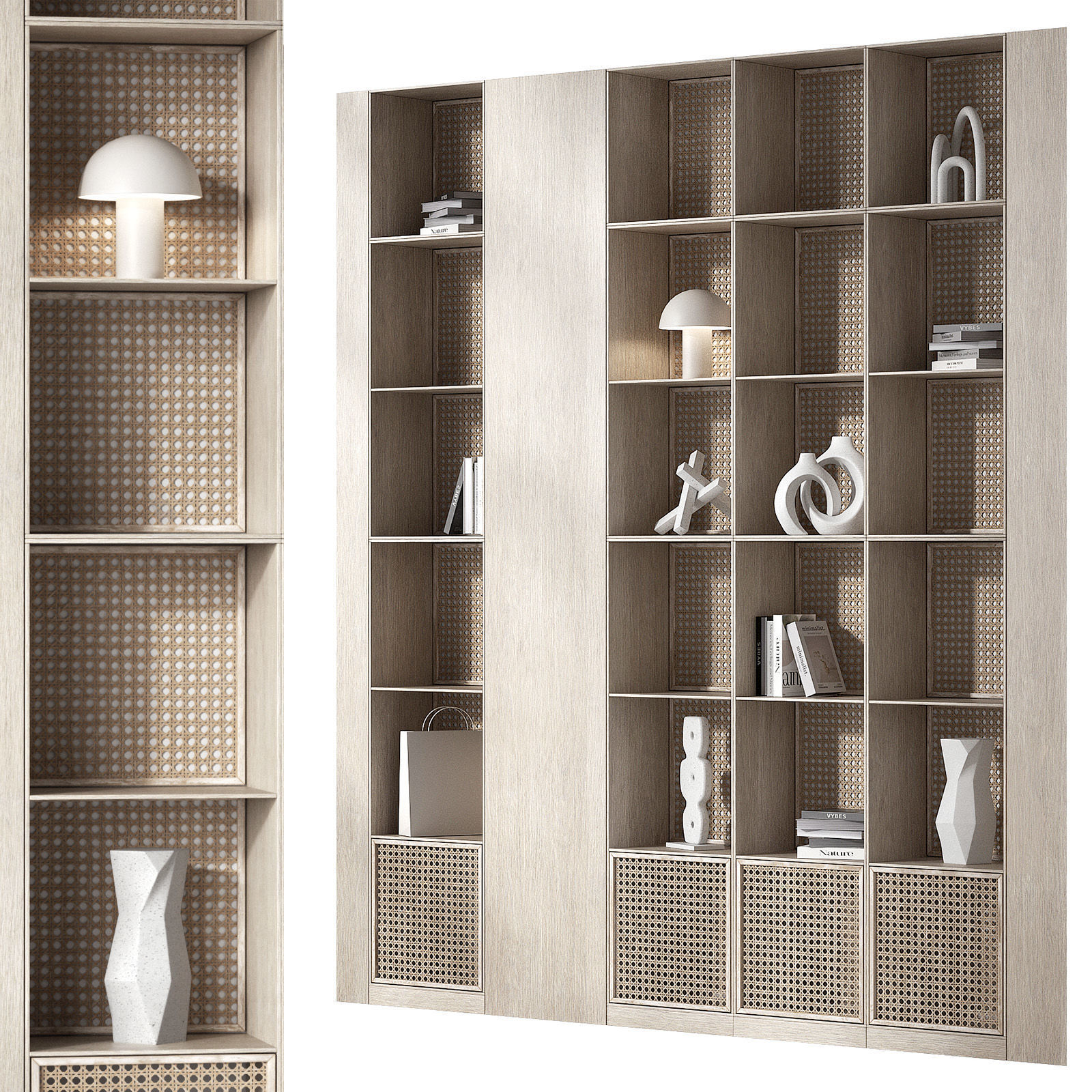 Shelves with decorative rattan inserts 3D model_7