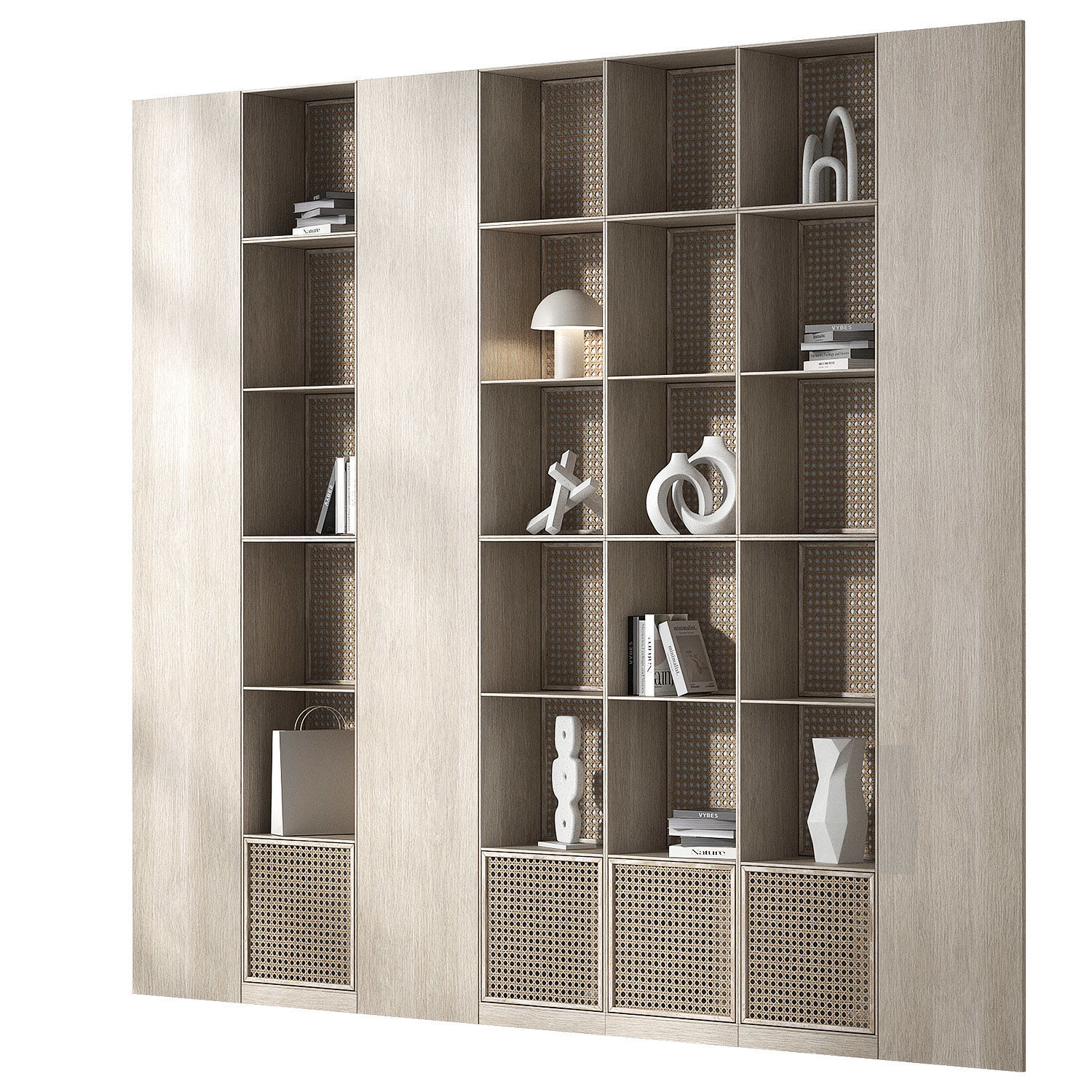 Shelves with decorative rattan inserts 3D model_2