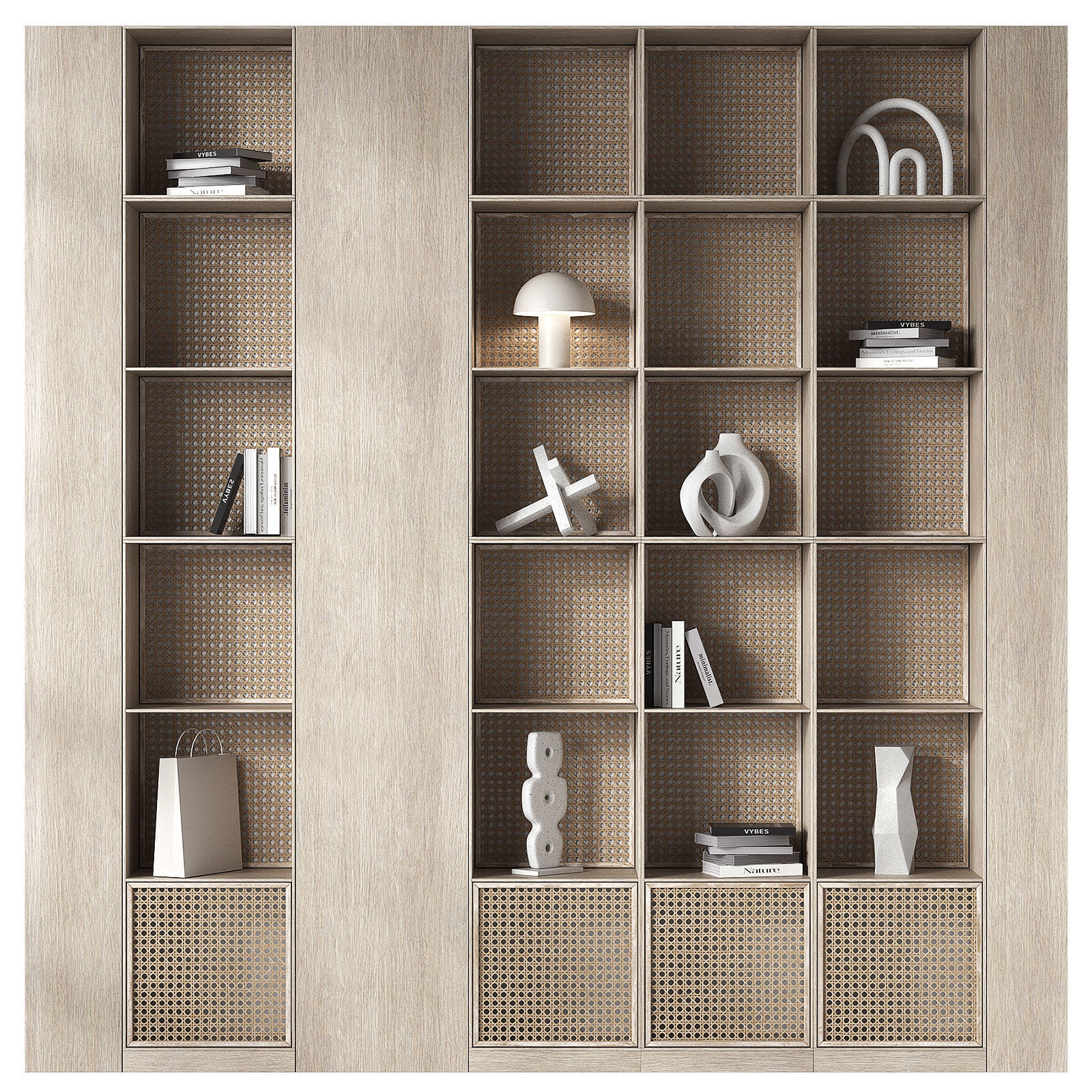 Shelves with decorative rattan inserts 3D model_1