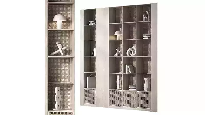 Shelves with decorative rattan inserts