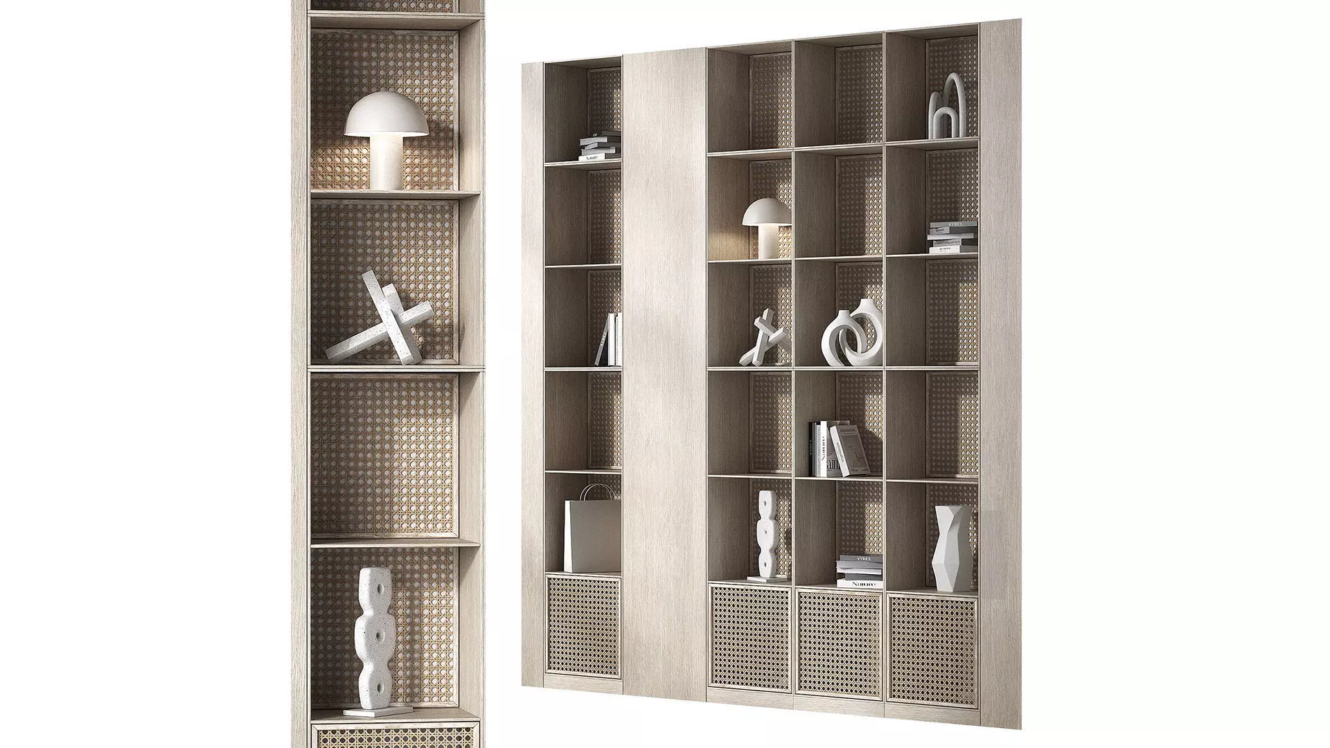 Shelves with decorative rattan inserts 3D model_0