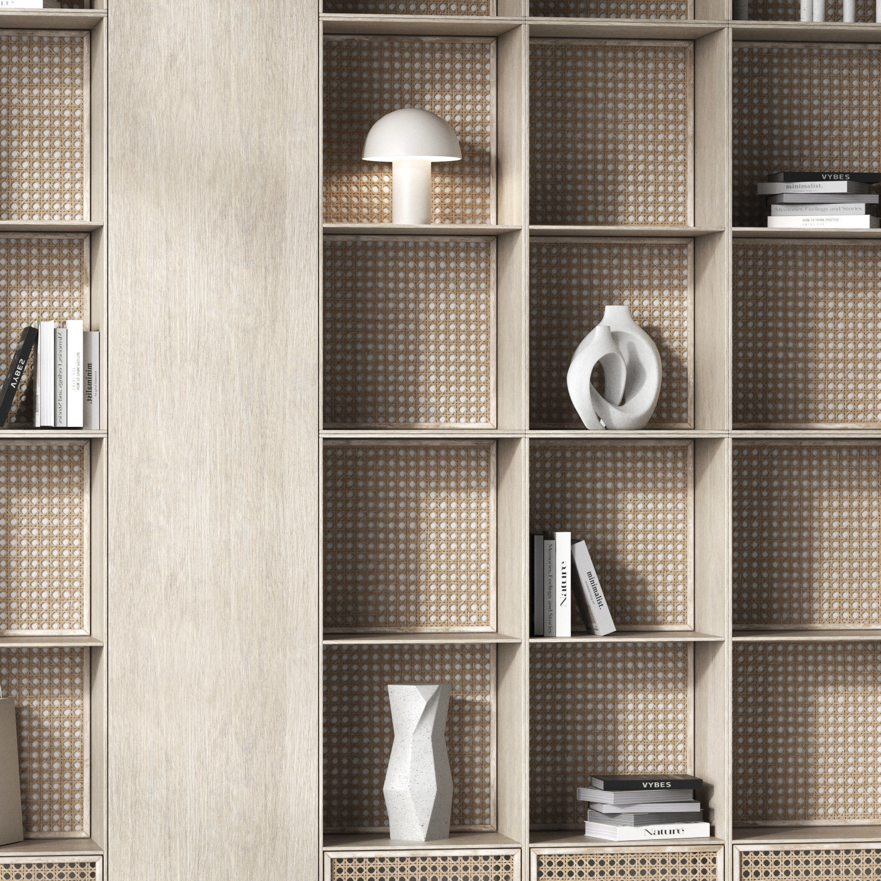 Shelves with decorative rattan inserts 3D model_5