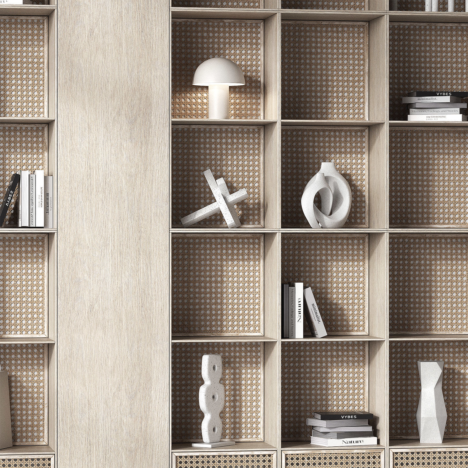 Shelves with decorative rattan inserts 3D model_3