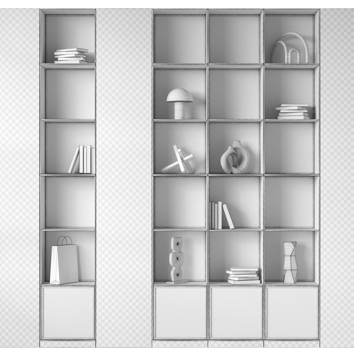 Shelves with decorative rattan inserts 3D model_8