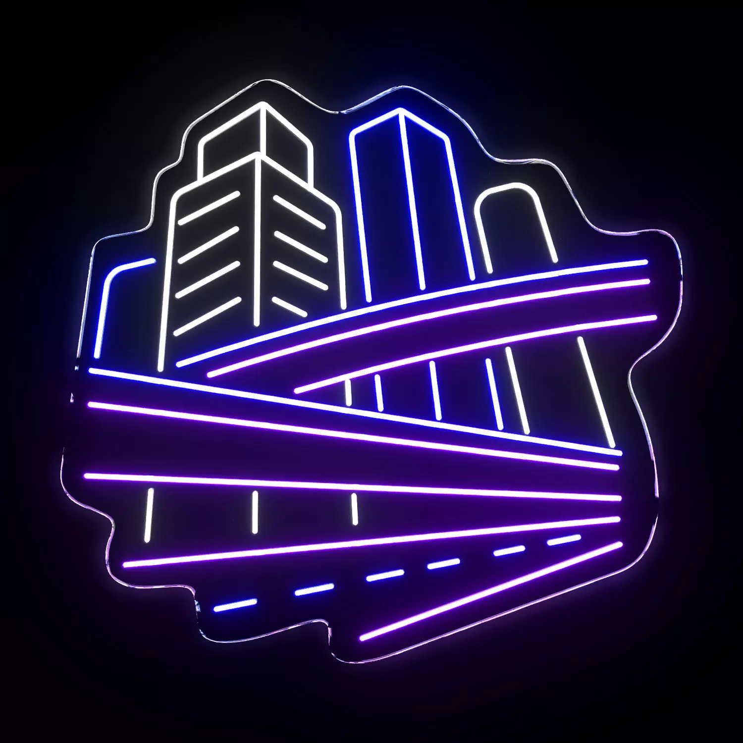 City Skyscrapers City Skyline Neon Sign 3D model_0