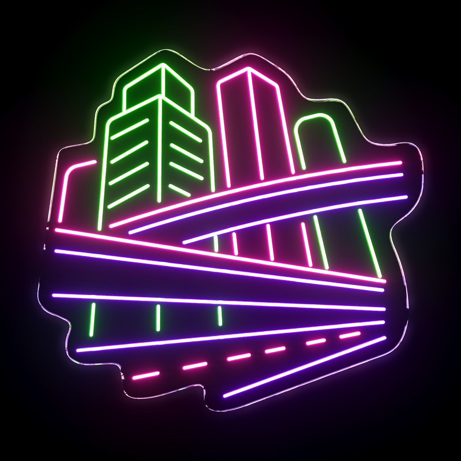 City Skyscrapers City Skyline Neon Sign 3D model_1