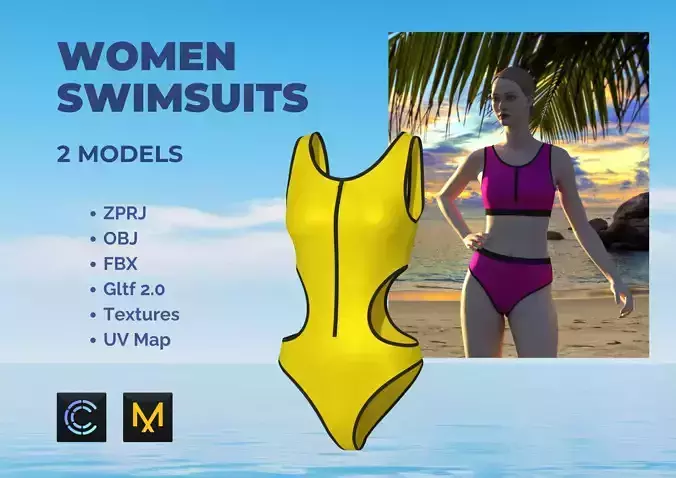 Women Zipper Swimsuits - 2 items PACK 